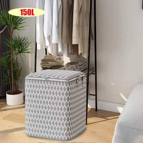 ! Large Clothes Storage Bag with Zipper Closet Organizers and Storage Moving Bags Zipper Totes for Storage Space Saver Bags Luggage Bag, Wave Pattern, Gray (80L)