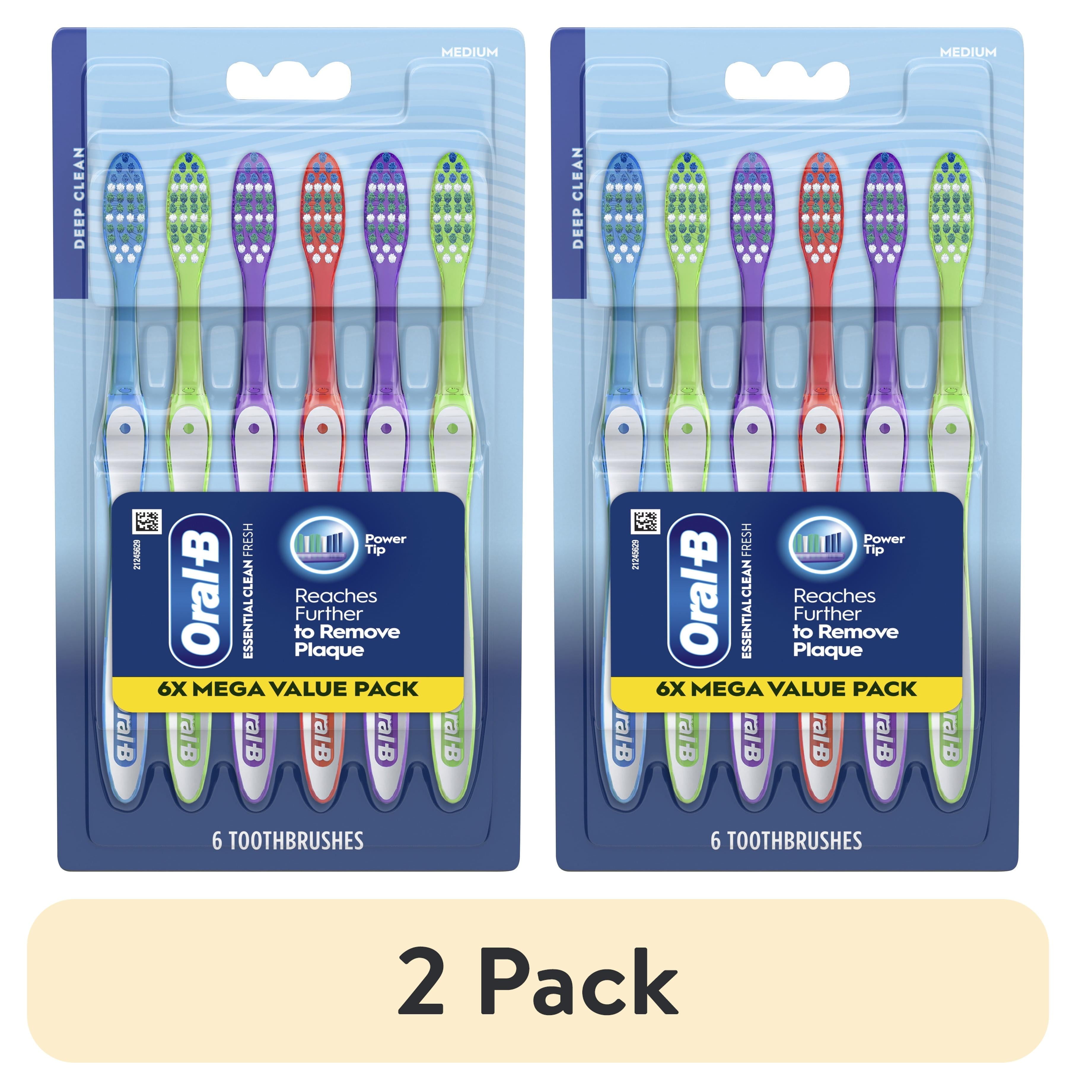 (2 pack) Toothbrush Pack, Essential Clean Manual Toothbrushes, Medium Bristles, 6 Count