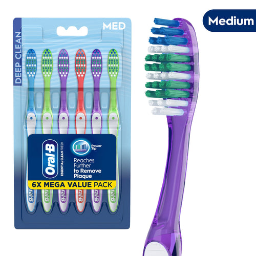 (2 pack) Toothbrush Pack, Essential Clean Manual Toothbrushes, Medium Bristles, 6 Count