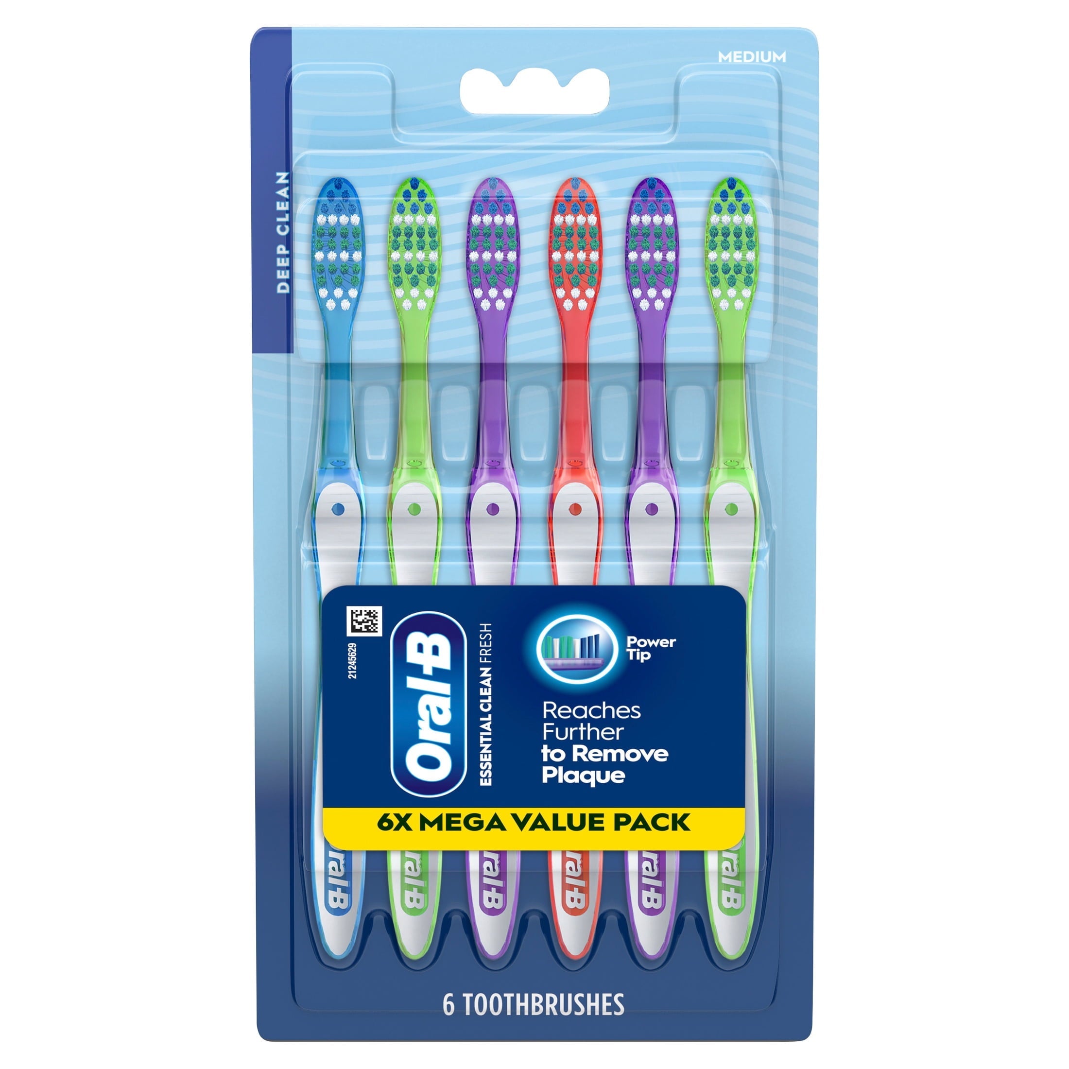 (2 pack) Toothbrush Pack, Essential Clean Manual Toothbrushes, Medium Bristles, 6 Count