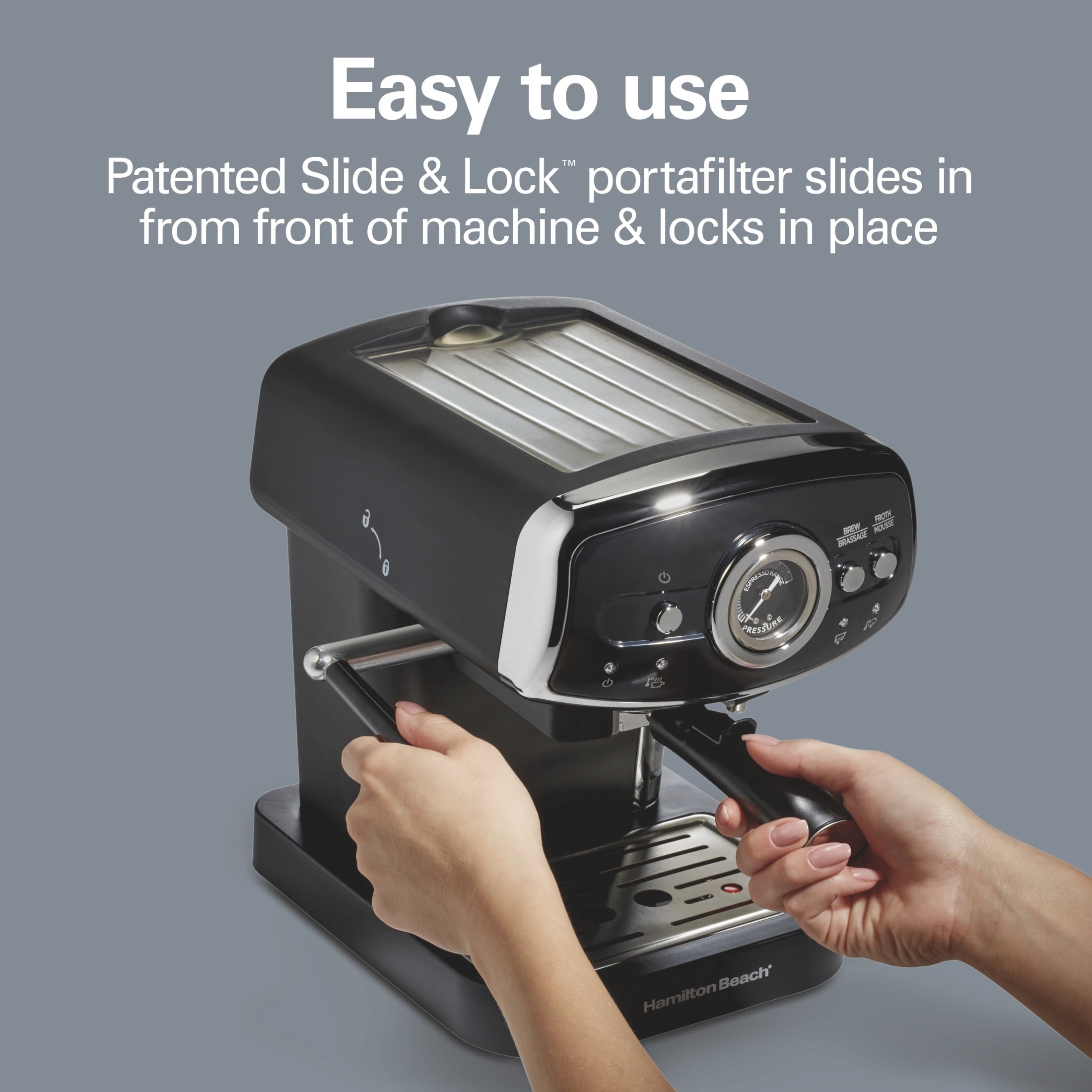 15-Bar, 2 Cup Espresso Machine, Slide &amp; Lock Espresso Maker with Milk Frother, Black &amp; Chrome