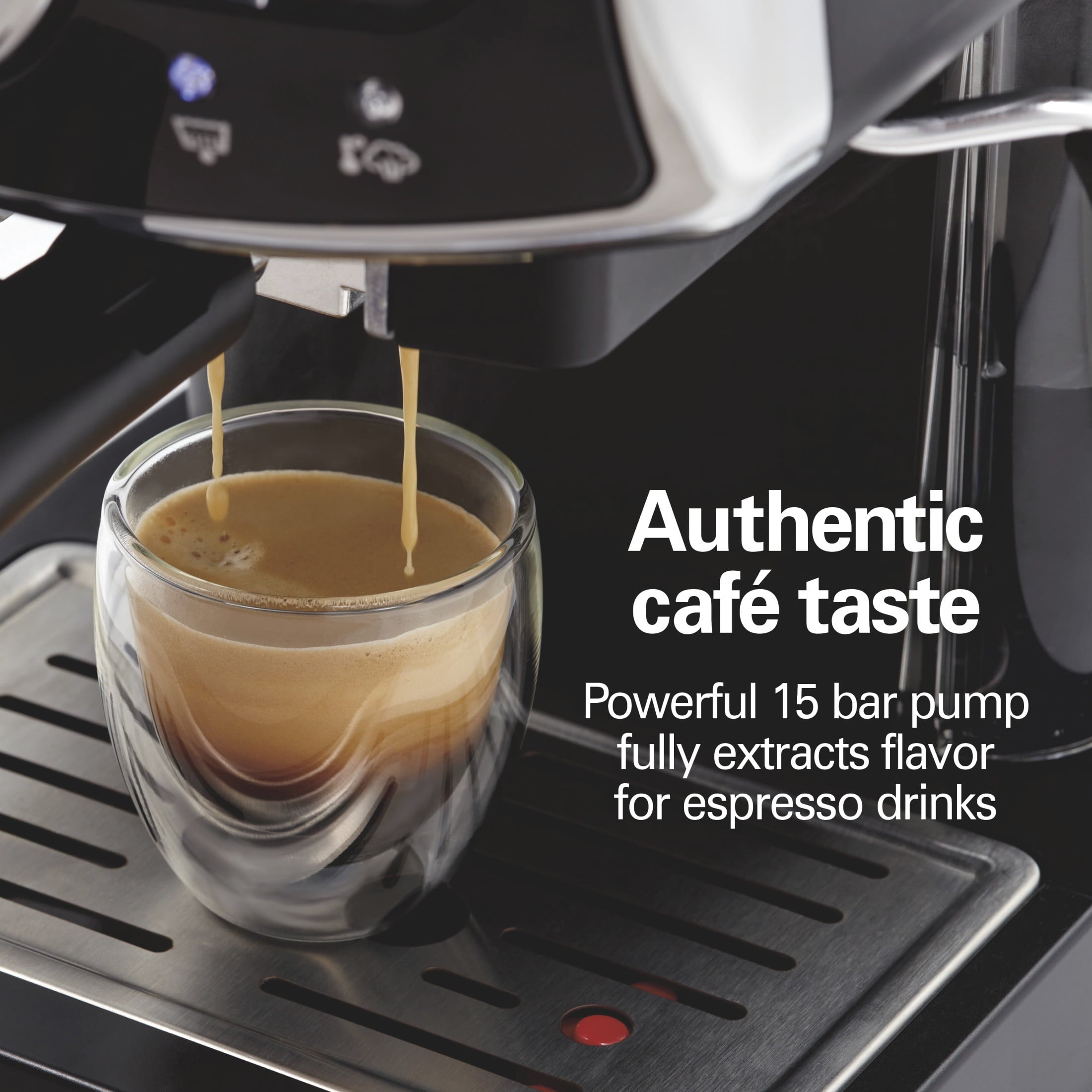 15-Bar, 2 Cup Espresso Machine, Slide &amp; Lock Espresso Maker with Milk Frother, Black &amp; Chrome