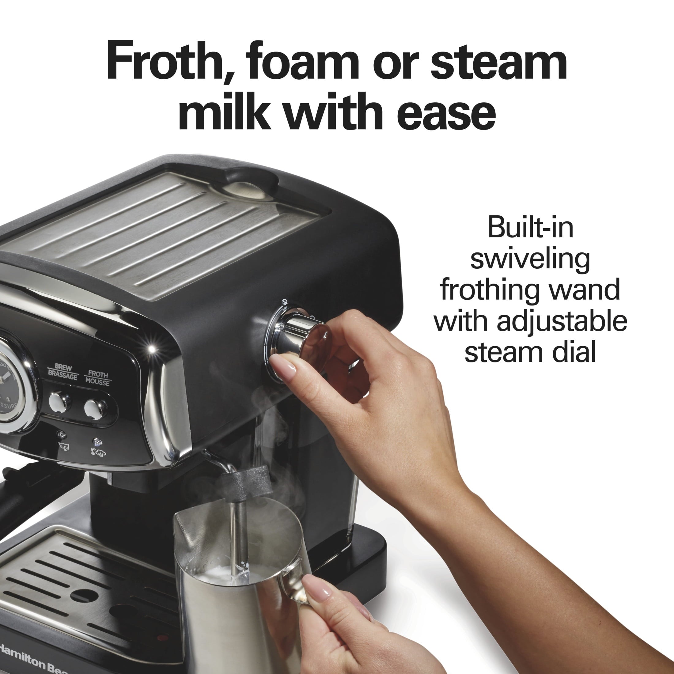 15-Bar, 2 Cup Espresso Machine, Slide &amp; Lock Espresso Maker with Milk Frother, Black &amp; Chrome
