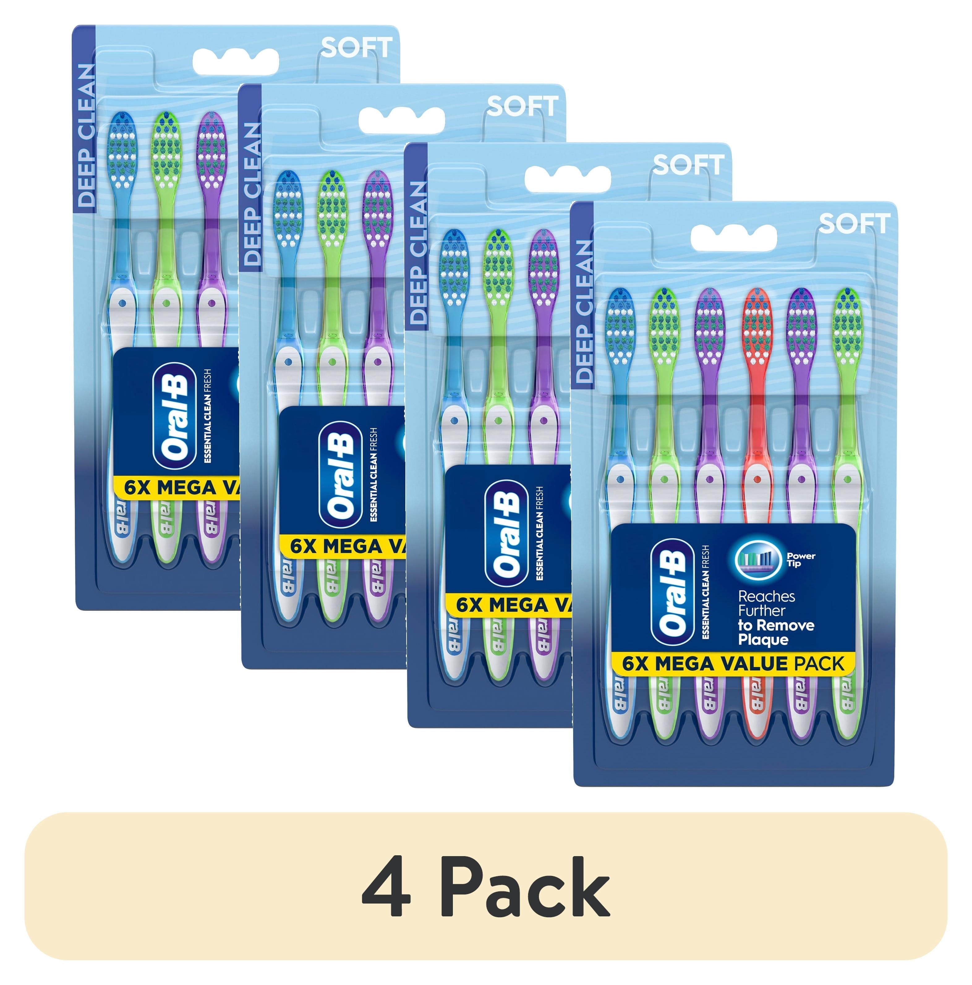 (4 pack) Toothbrush Pack, Essential Clean Manual Toothbrushes, Soft Bristles, 6 Count