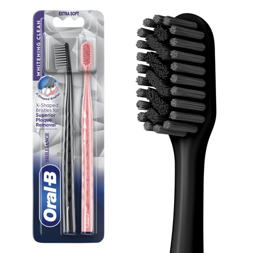 (2 pack) Toothbrush Pro Whitening Brilliance, Extra Soft, Black and Coral, 2 Count