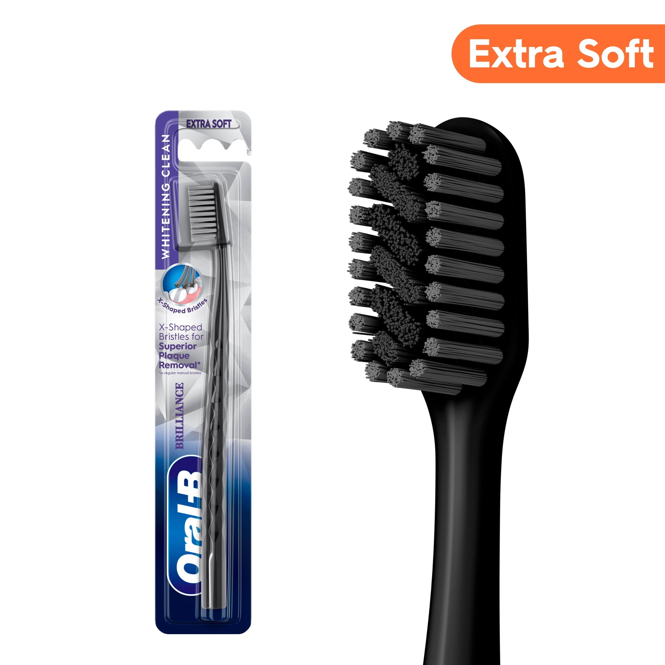 (4 pack) Toothbrush Pro Whitening Brilliance, Extra Soft, Black, 1 Count